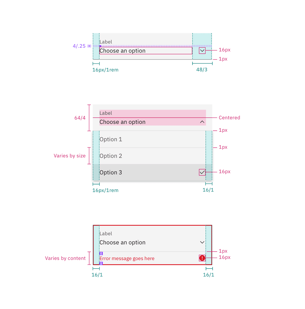 Structure and spacing for a fluid dropdown